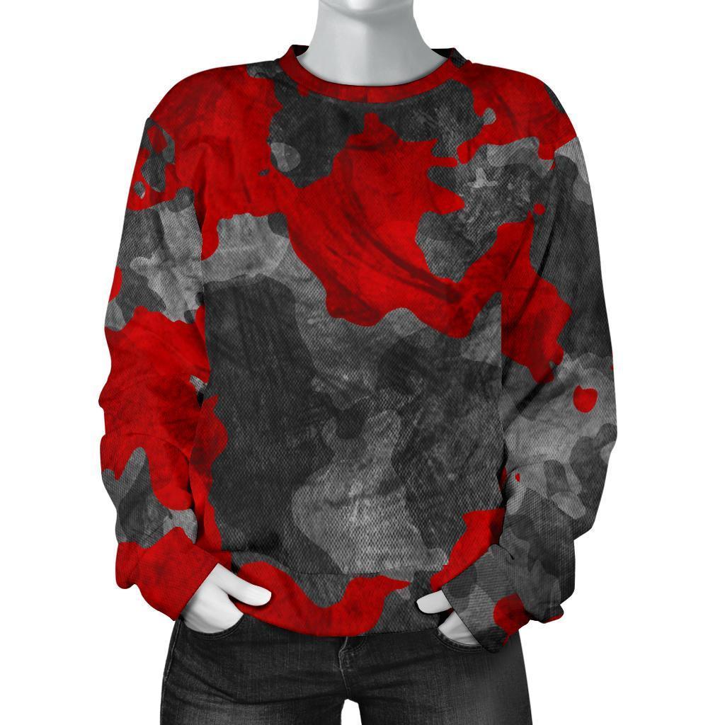 Black And Red Camouflage Print Women's Crewneck Sweatshirt GearFrost