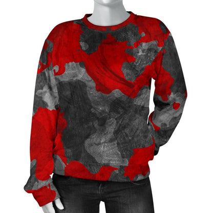 Black And Red Camouflage Print Women's Crewneck Sweatshirt GearFrost