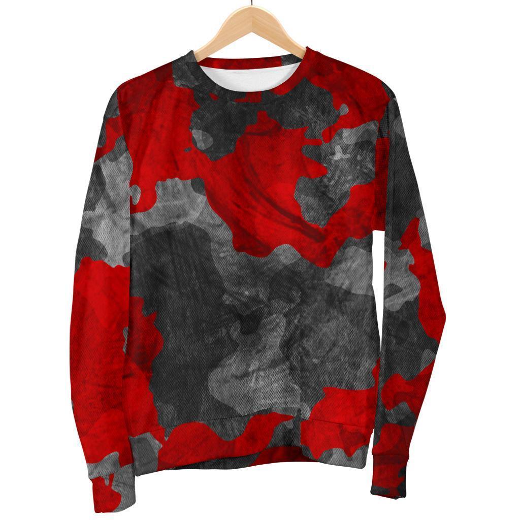 Black And Red Camouflage Print Women's Crewneck Sweatshirt GearFrost