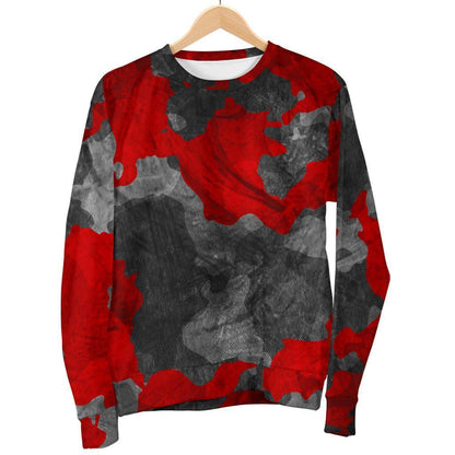 Black And Red Camouflage Print Women's Crewneck Sweatshirt GearFrost