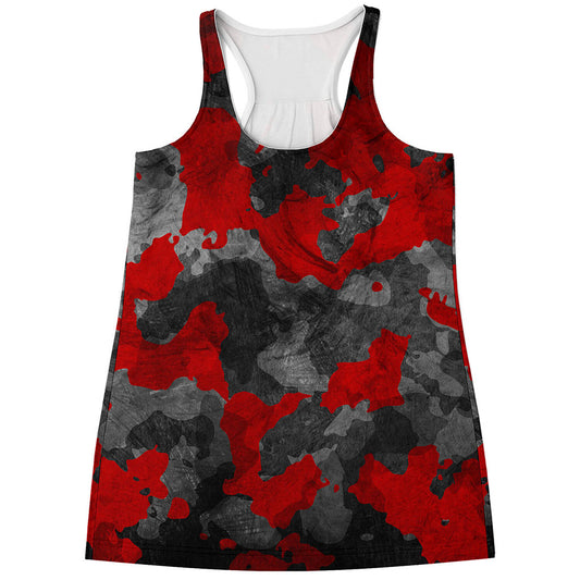 Black And Red Camouflage Print Women's Racerback Tank Top