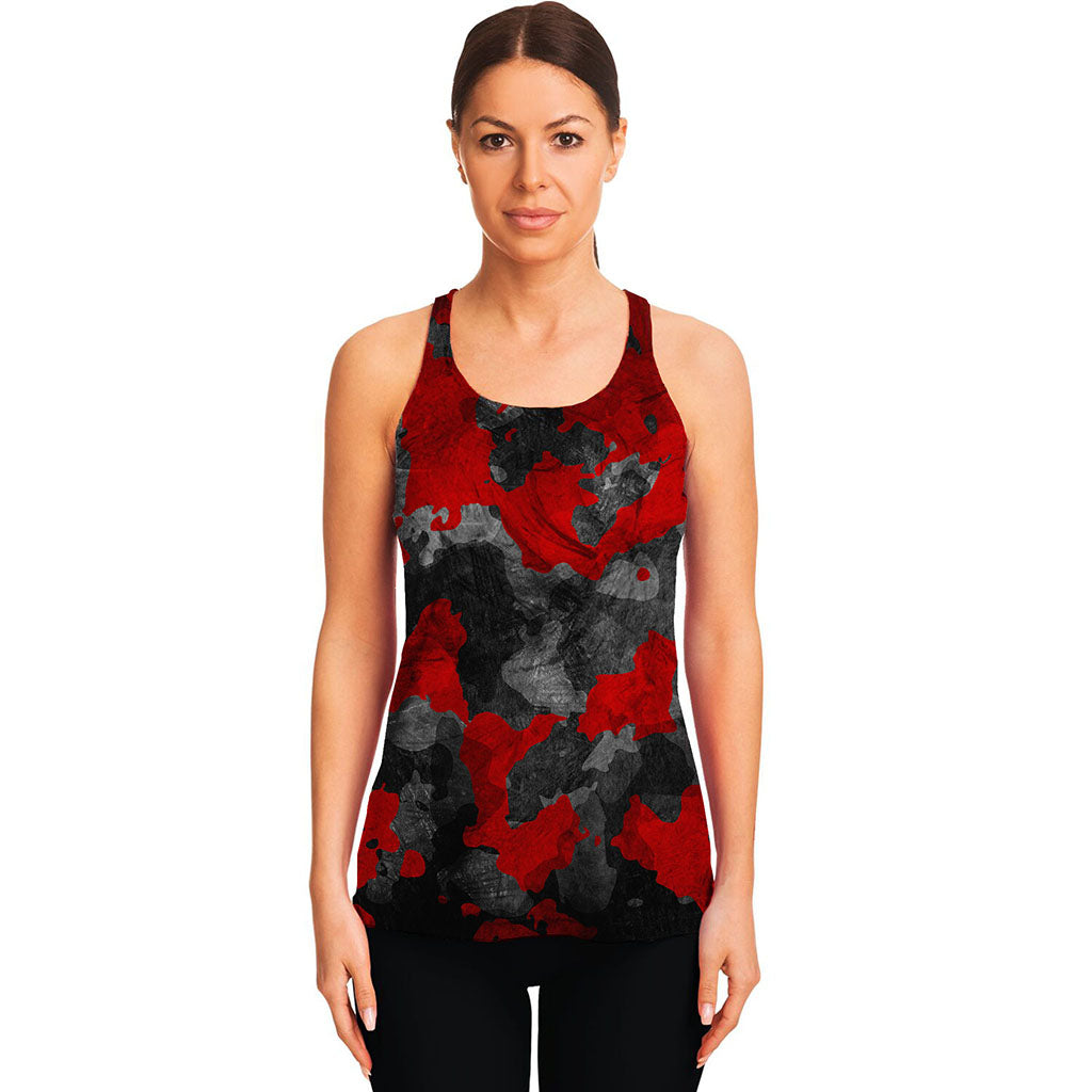 Black And Red Camouflage Print Women's Racerback Tank Top