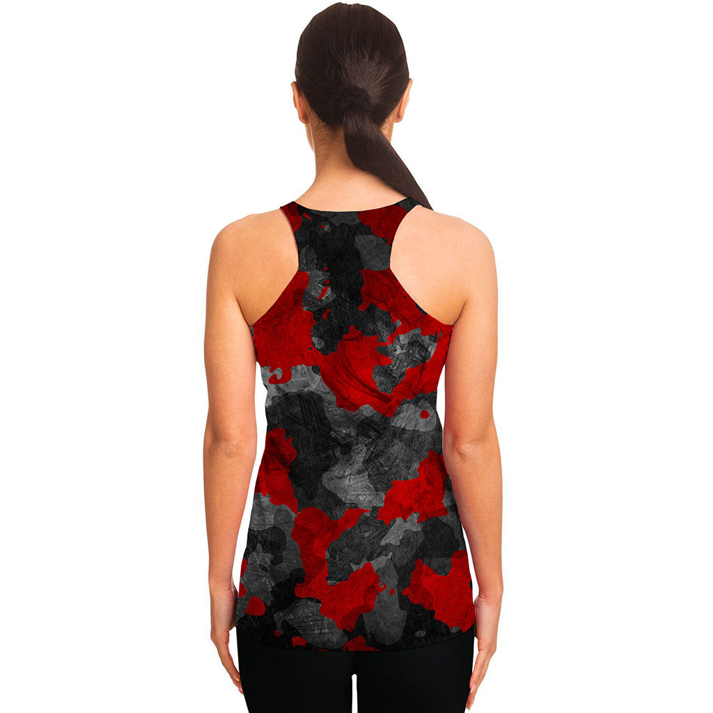 Black And Red Camouflage Print Women's Racerback Tank Top