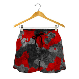 Black And Red Camouflage Print Women's Shorts