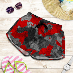Black And Red Camouflage Print Women's Shorts