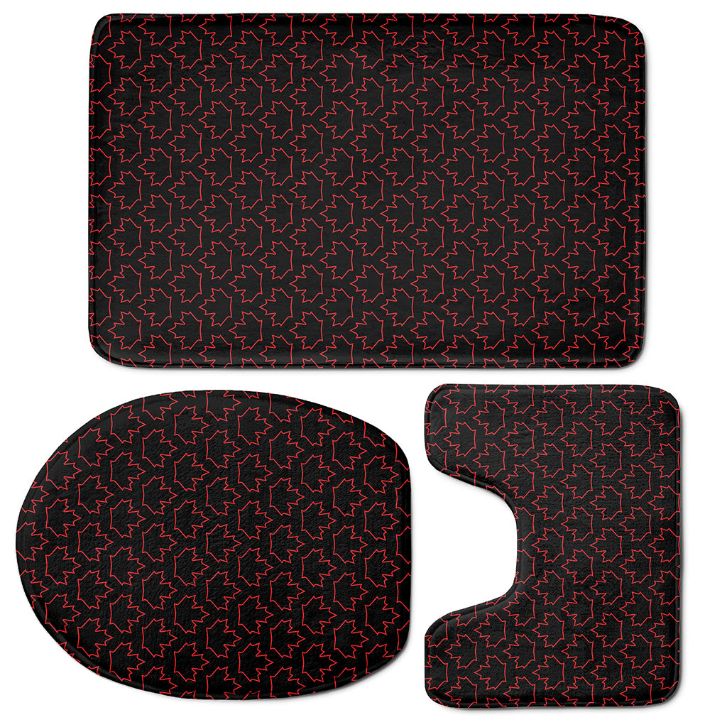 Black And Red Canadian Maple Leaf Print 3 Piece Bath Mat Set