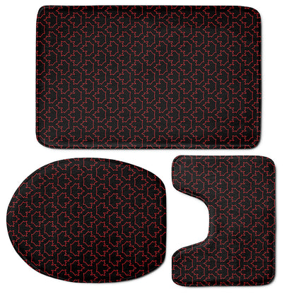 Black And Red Canadian Maple Leaf Print 3 Piece Bath Mat Set