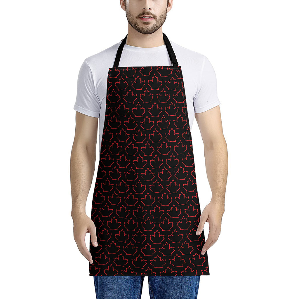 Black And Red Canadian Maple Leaf Print Apron