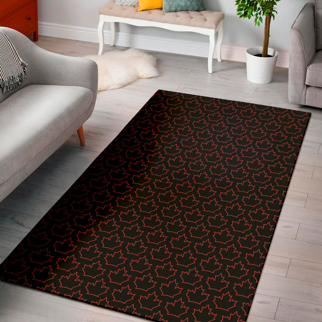 Black And Red Canadian Maple Leaf Print Area Rug