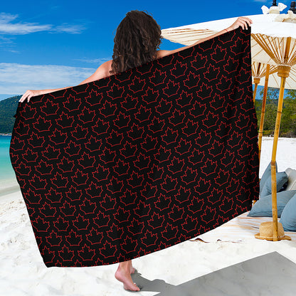 Black And Red Canadian Maple Leaf Print Beach Sarong Wrap