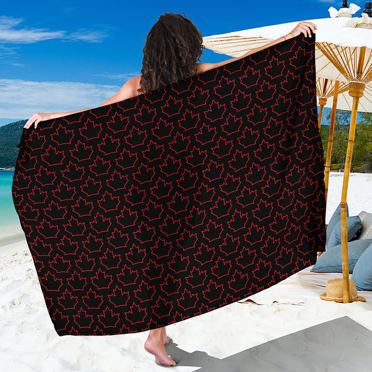 Black And Red Canadian Maple Leaf Print Beach Sarong Wrap