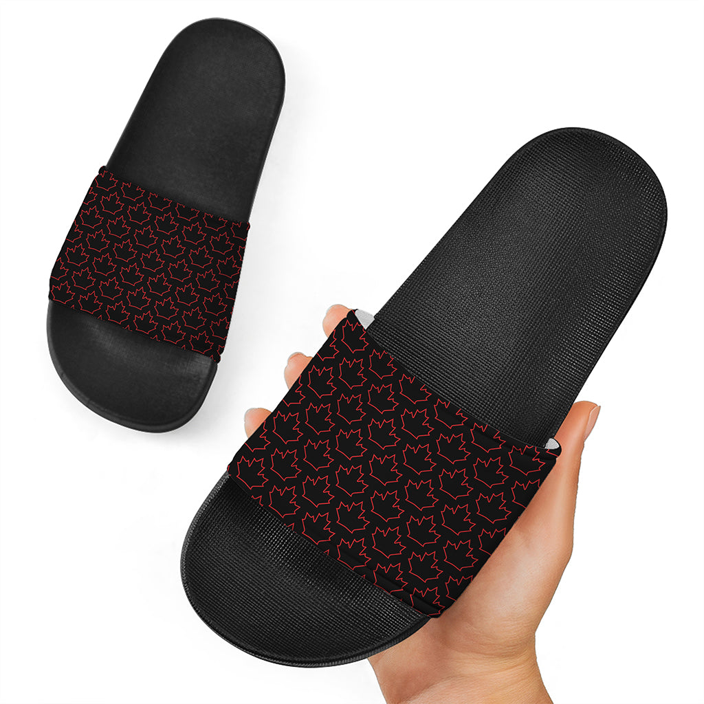 Black And Red Canadian Maple Leaf Print Black Slide Sandals
