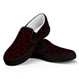 Black And Red Canadian Maple Leaf Print Black Slip On Shoes