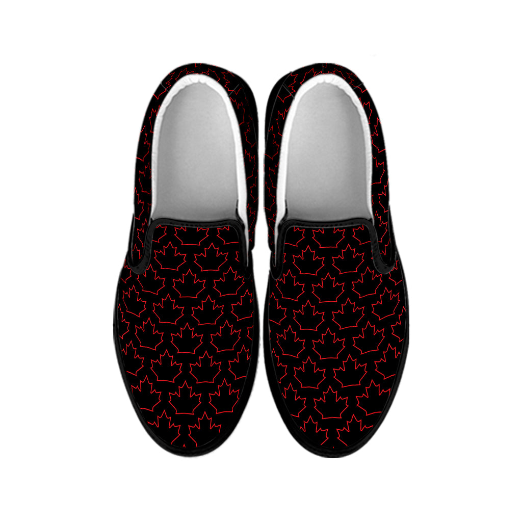 Black And Red Canadian Maple Leaf Print Black Slip On Shoes