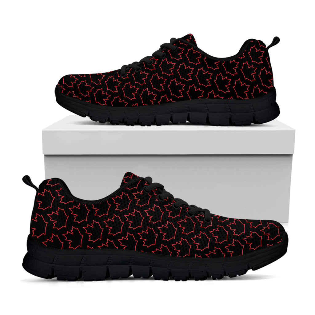 Black And Red Canadian Maple Leaf Print Black Sneakers