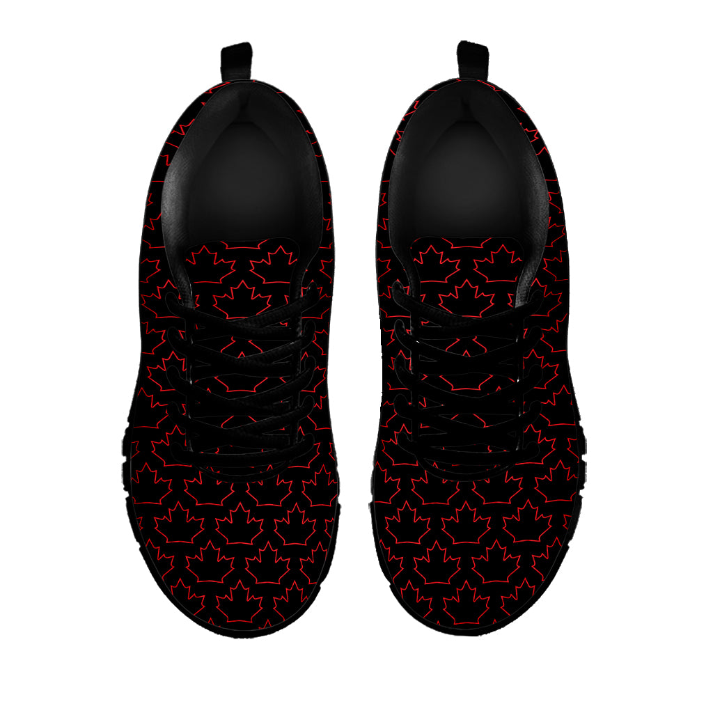 Black And Red Canadian Maple Leaf Print Black Sneakers