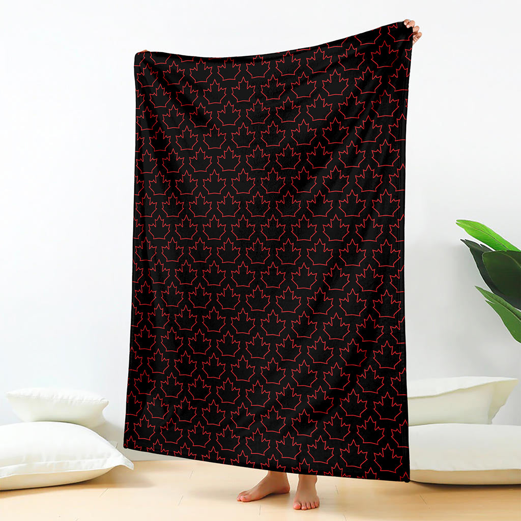 Black And Red Canadian Maple Leaf Print Blanket