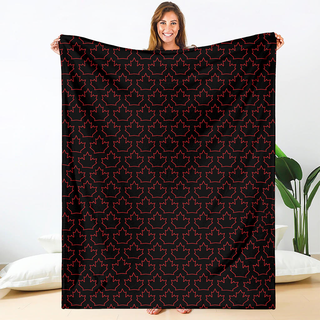 Black And Red Canadian Maple Leaf Print Blanket