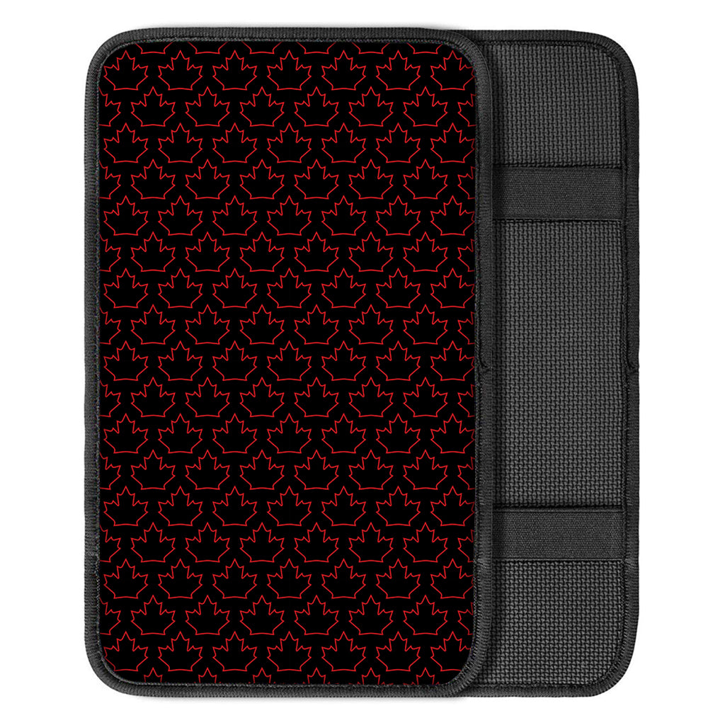 Black And Red Canadian Maple Leaf Print Car Center Console Cover