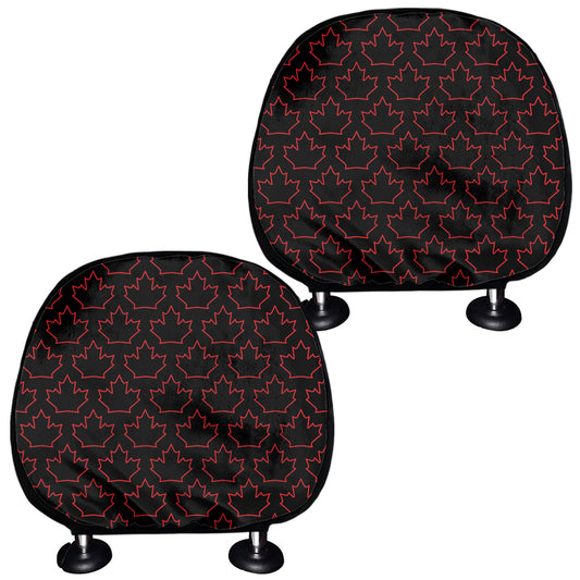 Black And Red Canadian Maple Leaf Print Car Headrest Covers