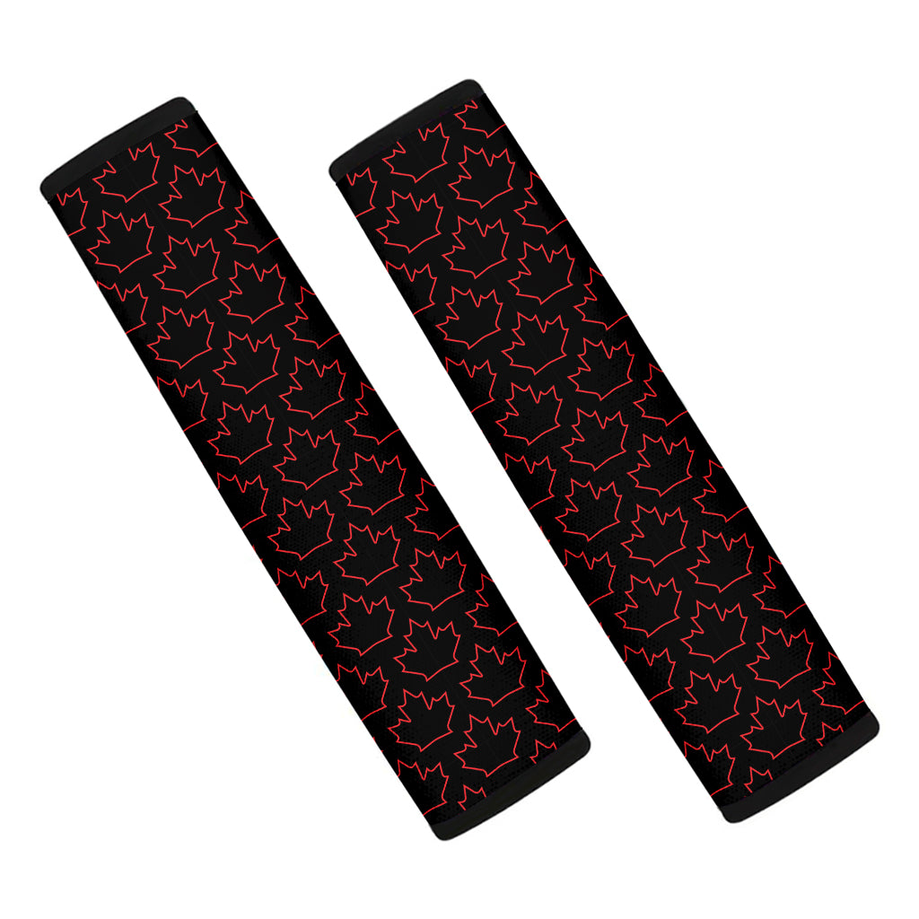 Black And Red Canadian Maple Leaf Print Car Seat Belt Covers