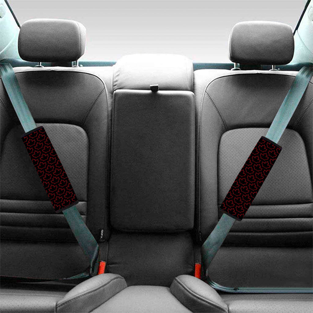 Black And Red Canadian Maple Leaf Print Car Seat Belt Covers