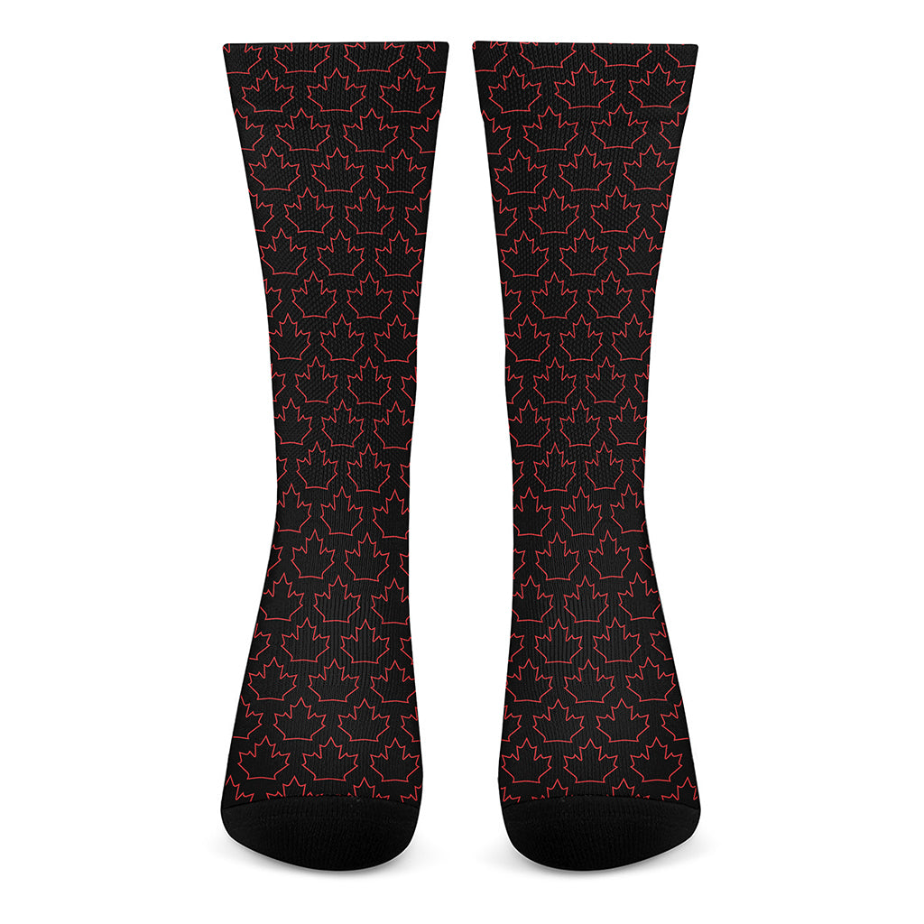 Black And Red Canadian Maple Leaf Print Crew Socks