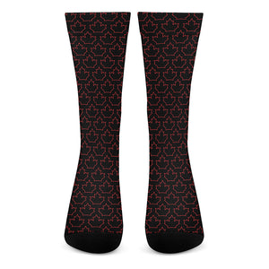 Black And Red Canadian Maple Leaf Print Crew Socks