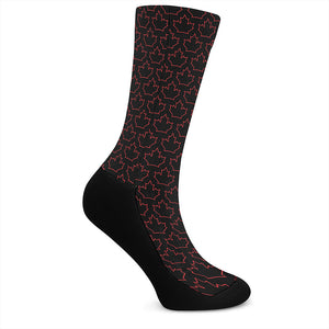 Black And Red Canadian Maple Leaf Print Crew Socks