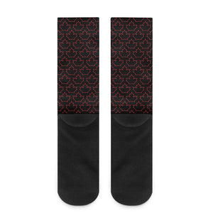 Black And Red Canadian Maple Leaf Print Crew Socks