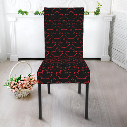 Black And Red Canadian Maple Leaf Print Dining Chair Slipcover