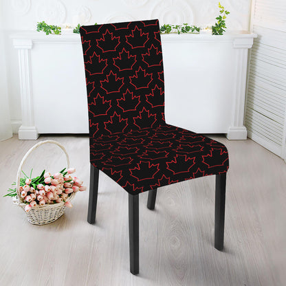 Black And Red Canadian Maple Leaf Print Dining Chair Slipcover