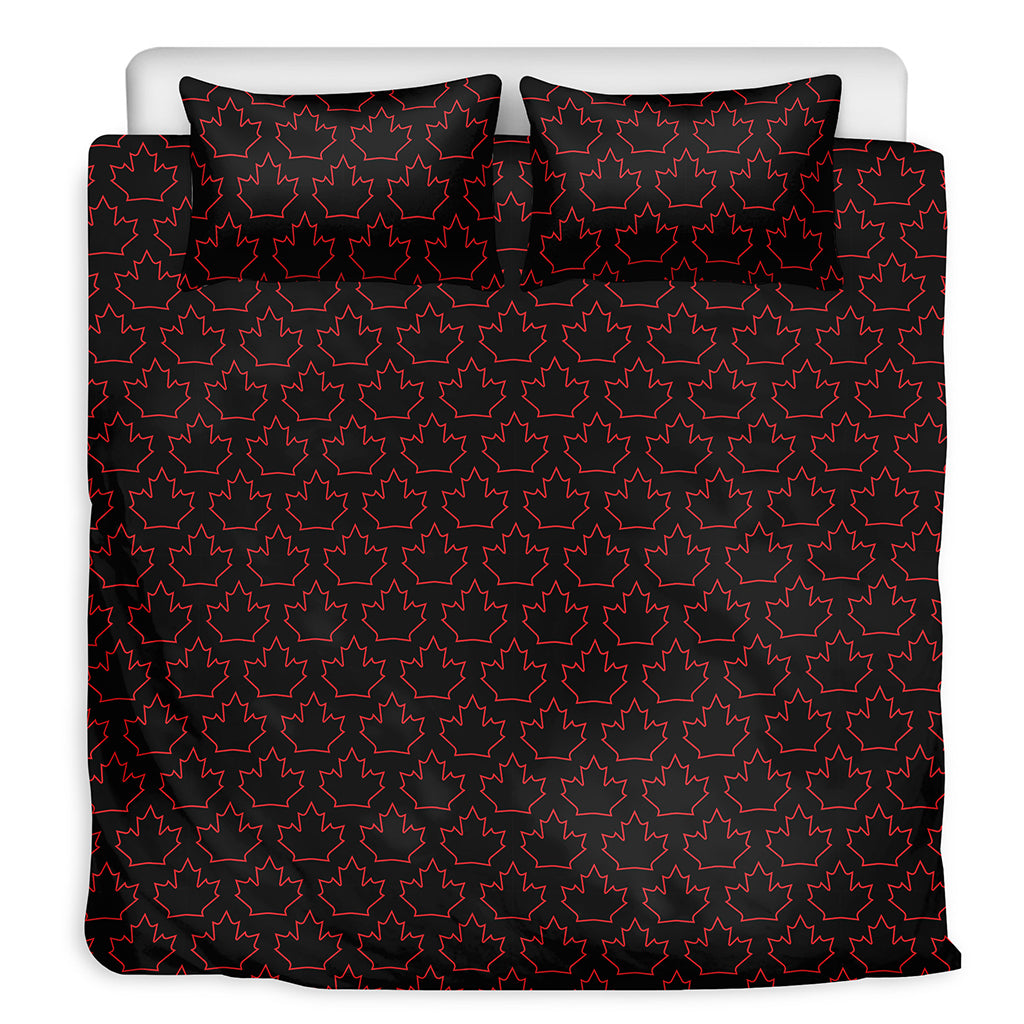 Black And Red Canadian Maple Leaf Print Duvet Cover Bedding Set