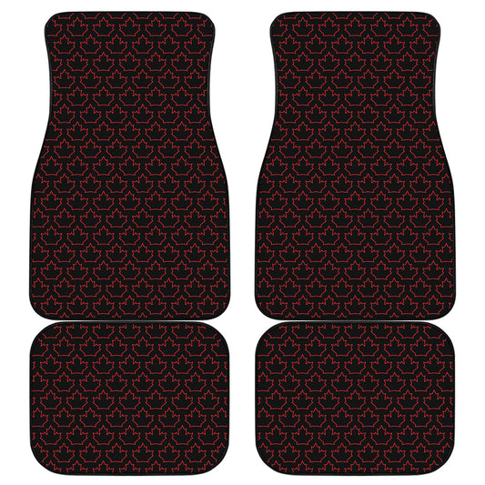 Black And Red Canadian Maple Leaf Print Front and Back Car Floor Mats