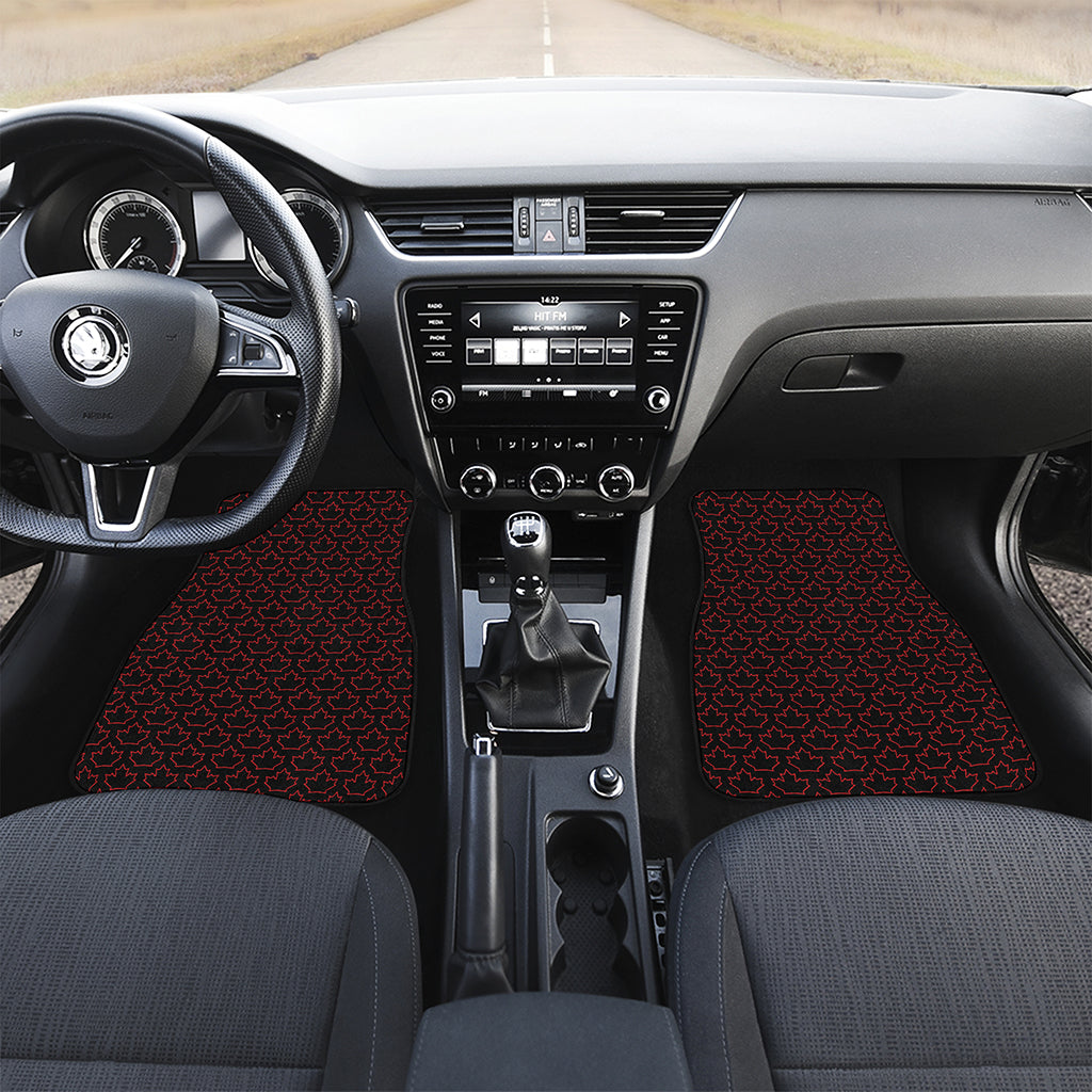 Black And Red Canadian Maple Leaf Print Front Car Floor Mats