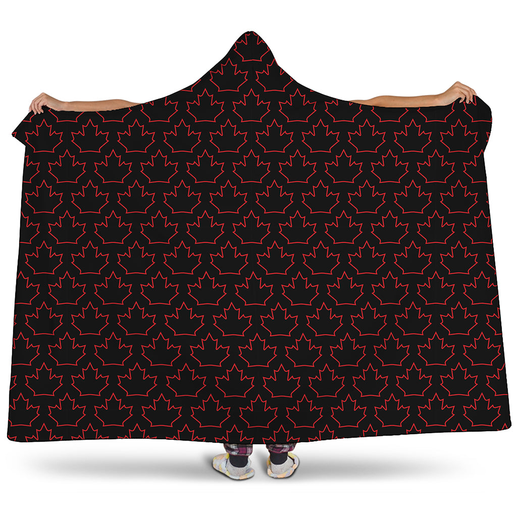 Black And Red Canadian Maple Leaf Print Hooded Blanket