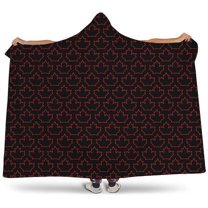 Black And Red Canadian Maple Leaf Print Hooded Blanket