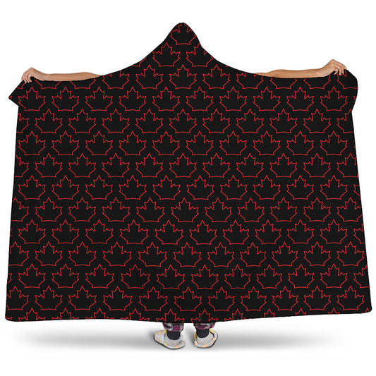Black And Red Canadian Maple Leaf Print Hooded Blanket