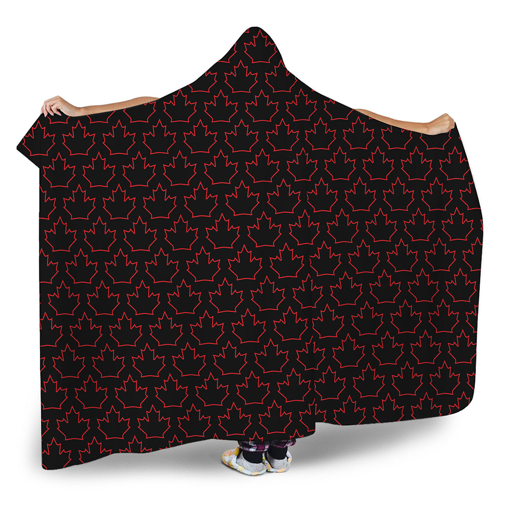 Black And Red Canadian Maple Leaf Print Hooded Blanket