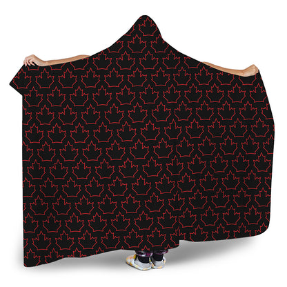 Black And Red Canadian Maple Leaf Print Hooded Blanket