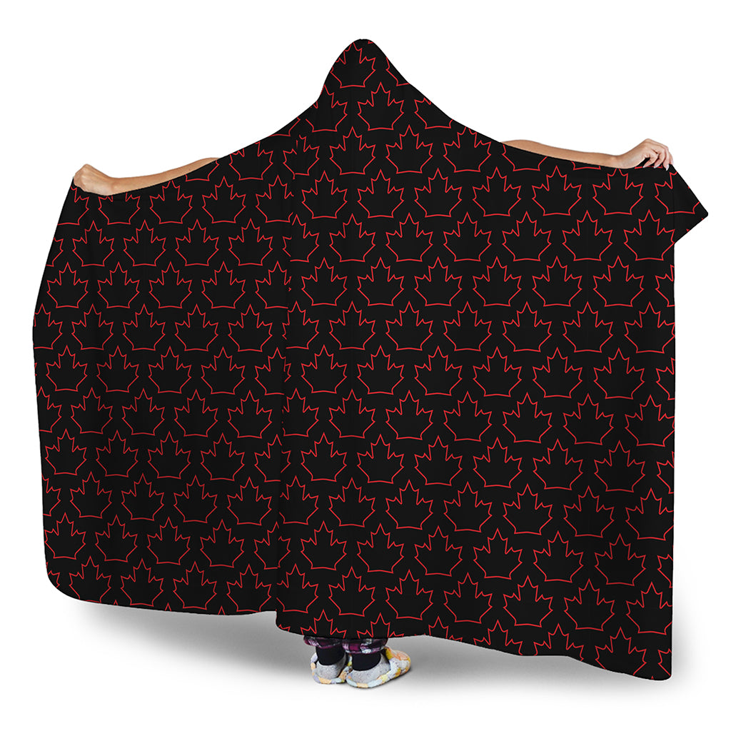 Black And Red Canadian Maple Leaf Print Hooded Blanket
