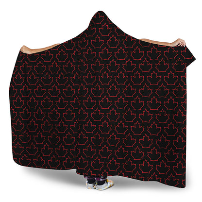 Black And Red Canadian Maple Leaf Print Hooded Blanket