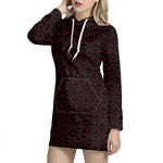 Black And Red Canadian Maple Leaf Print Hoodie Dress