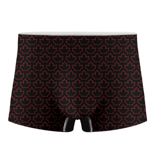 Black And Red Canadian Maple Leaf Print Men's Boxer Briefs