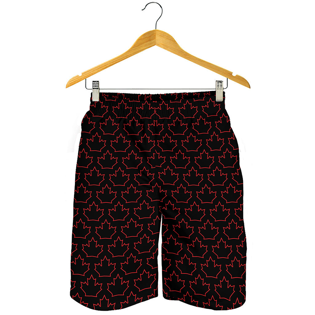 Black And Red Canadian Maple Leaf Print Men's Shorts