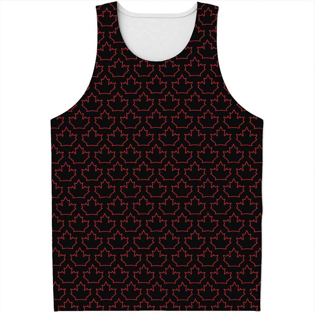 Black And Red Canadian Maple Leaf Print Men's Tank Top