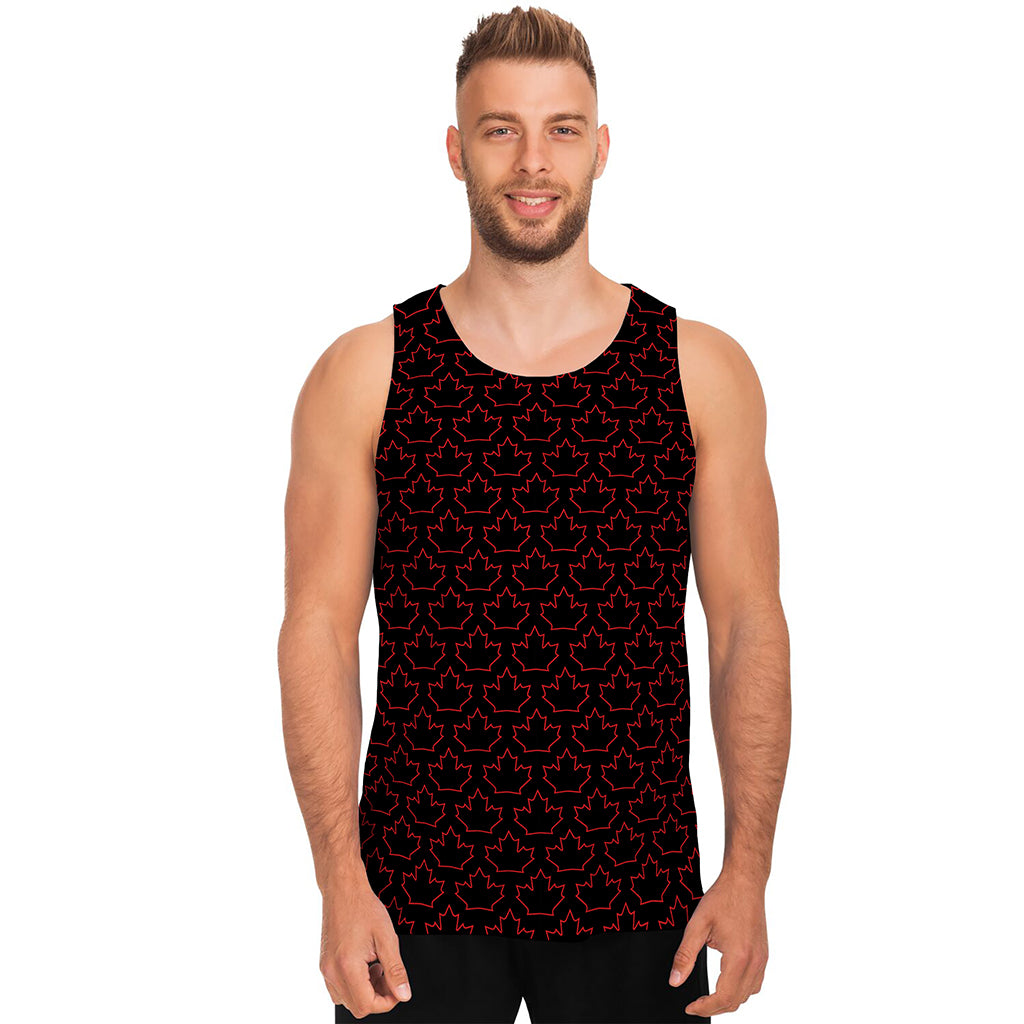 Black And Red Canadian Maple Leaf Print Men's Tank Top