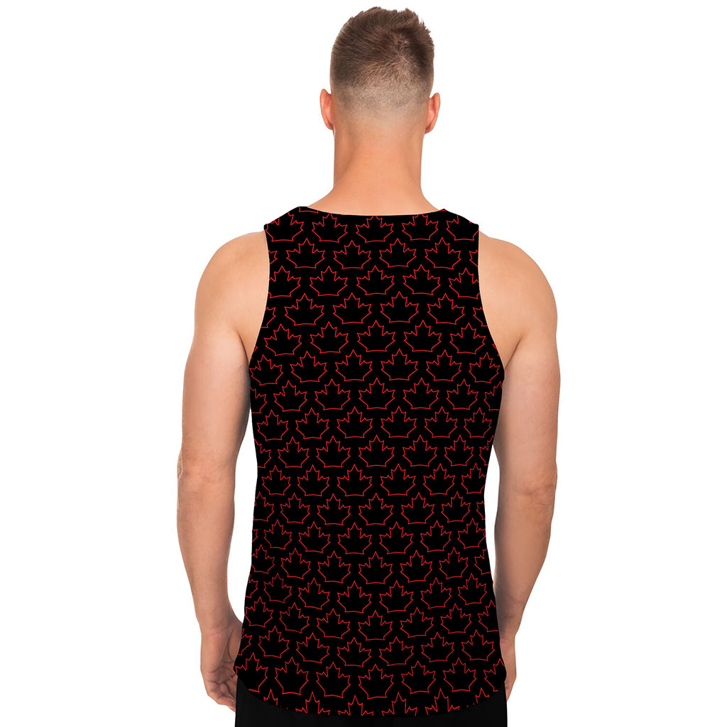 Black And Red Canadian Maple Leaf Print Men's Tank Top