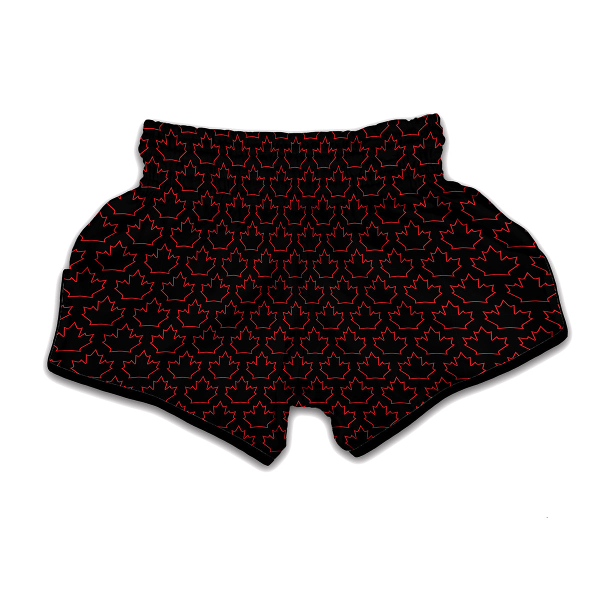 Black And Red Canadian Maple Leaf Print Muay Thai Boxing Shorts