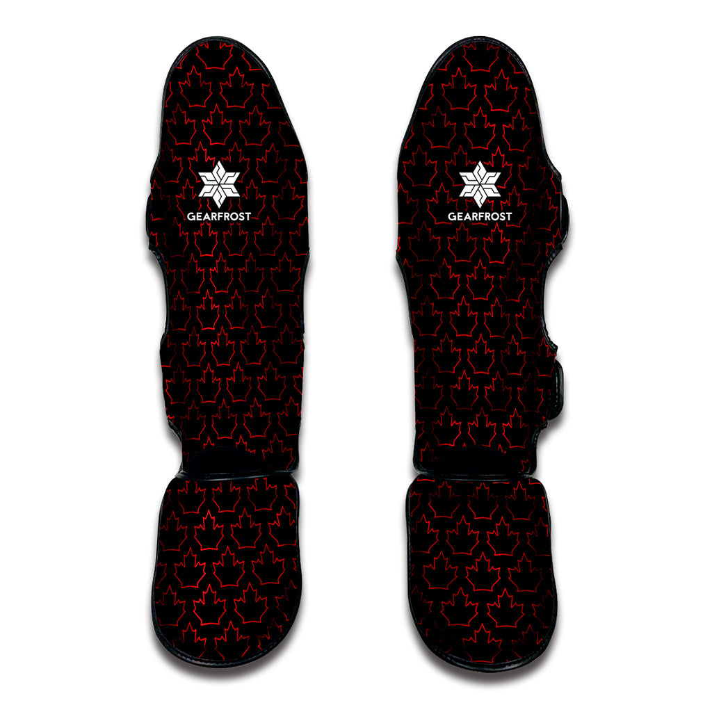 Black And Red Canadian Maple Leaf Print Muay Thai Shin Guard